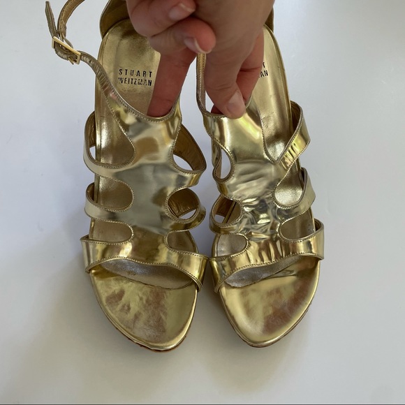 Stuart Weitzman Gold Cork High Heels size 10 - Picture 4 of 14